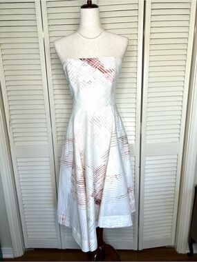 White House Black Market Strapless White Dress with Dusty Rose Accents
